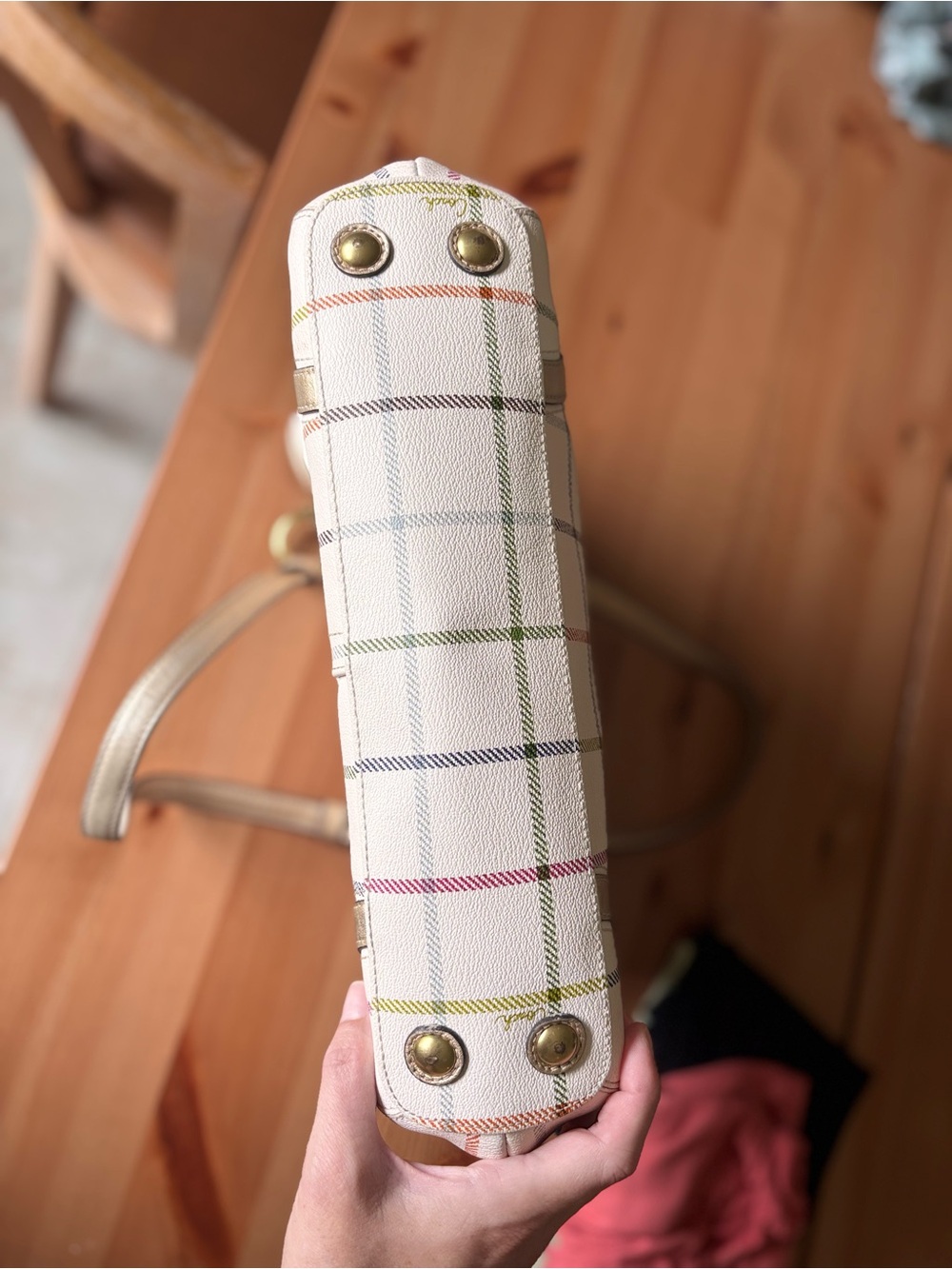 Coach White Plaid Tote with Gold Accents - Picture 15 of 15